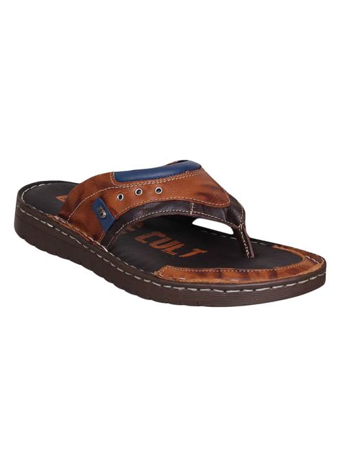 tan Leather toe separator flip flops - 15492892 - Standard Image - 1