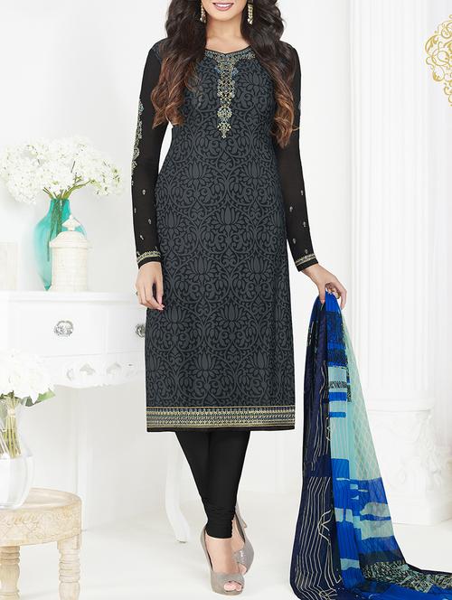 Embroidered unstitched churidaar suit - 15492969 - Standard Image - 1