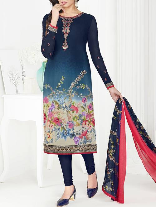 Embroidered unstitched churidaar suit - 15492972 - Standard Image - 1