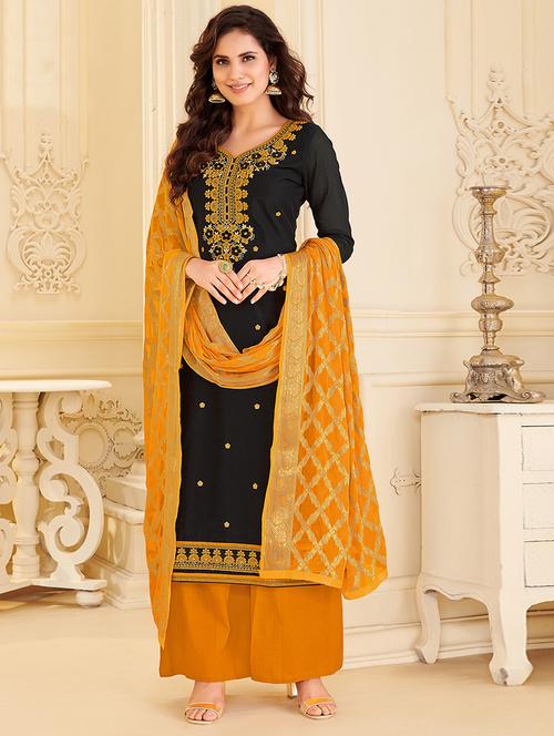 Embroidered unstitched palazzo suit - 15492983 - Standard Image - 1