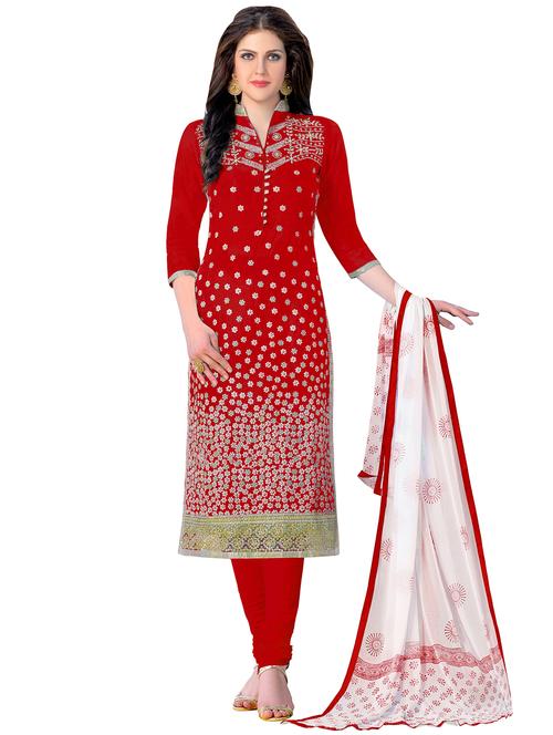 Embroidered unstitched churidaar suit - 15493156 - Standard Image - 1