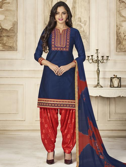 Embroidered unstitched salwar suit - 15493157 - Very Small Image - 1