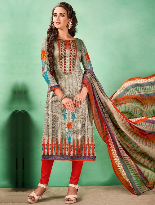 Printed unstitched churidaar suit - 15493169 - Standard Image - 1