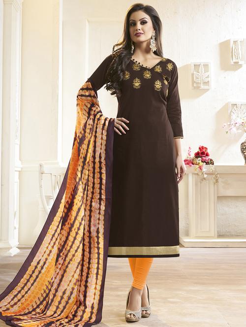 Embroidered unstitched churidaar suit - 15493175 - Standard Image - 1