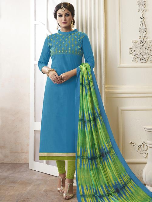 Embroidered unstitched churidaar suit - 15493177 - Standard Image - 1