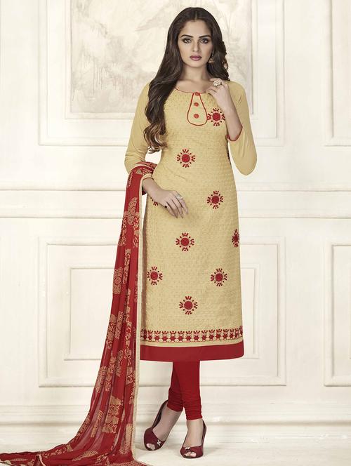 Embroidered unstitched churidaar suit - 15493186 - Standard Image - 1