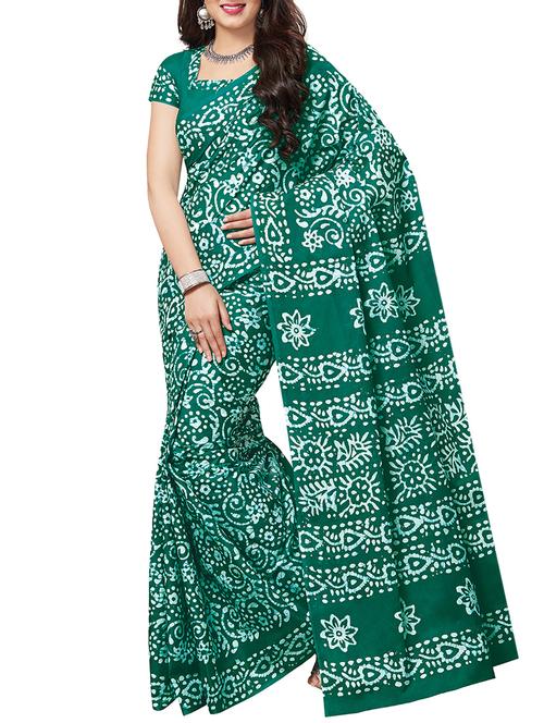 batik printed green saree with blouse - 15493412 - Very Small Image - 1