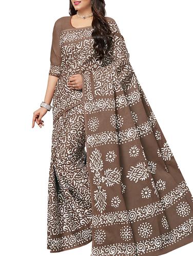 batik printed brown saree with blouse - 15493414 - Very Small Image - 1