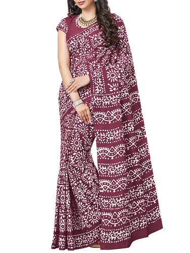 batik printed burgundy saree with blouse - 15493415 - Very Small Image - 1