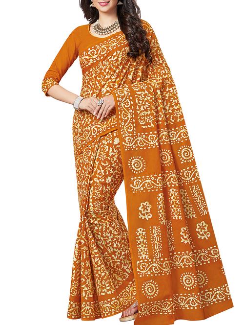 batik printed orange saree with blouse - 15493419 - Very Small Image - 1