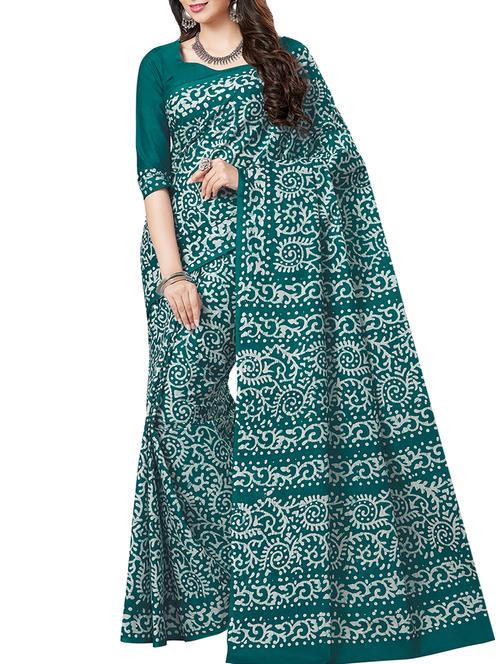 batik printed turquoise saree with blouse - 15493420 - Very Small Image - 1