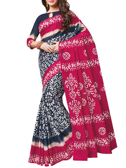 contrast pallu batik printed saree with blouse - 15493421 - Very Small Image - 1