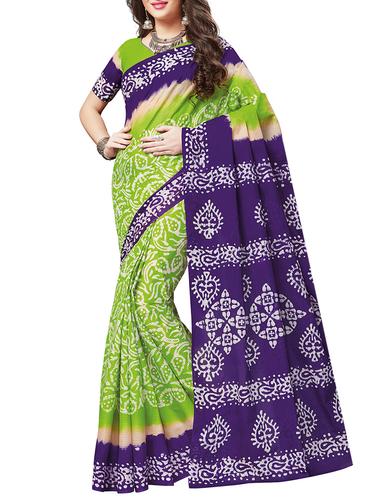 contrast pallu batik printed saree with blouse - 15493426 - Very Small Image - 1