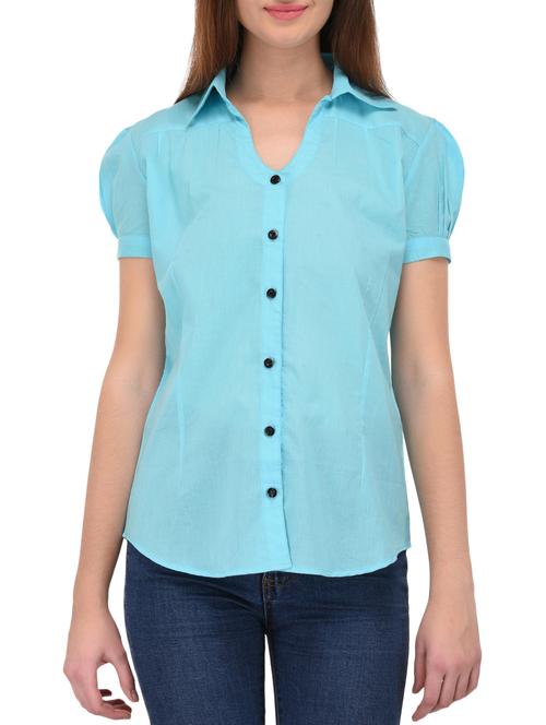 puff sleeved solid shirt - 15493444 - Standard Image - 1