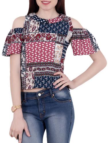 cold shoulder printed top - 15493529 - Very Small Image - 1