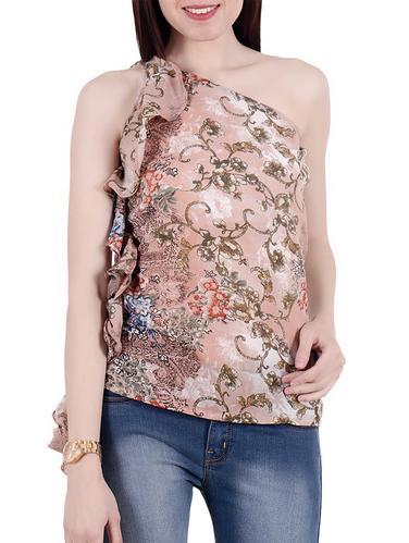 ruffle detail single shoulder printed top - 15493531 - Very Small Image - 1
