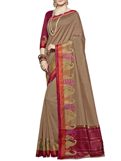 Zari bordered saree with blouse - 15493588 - Standard Image - 1
