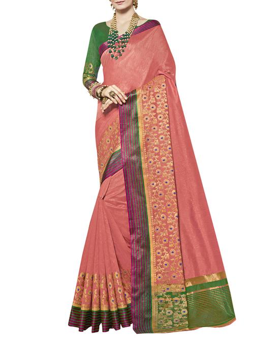Zari floral bordered saree with blouse - 15493594 - Standard Image - 1