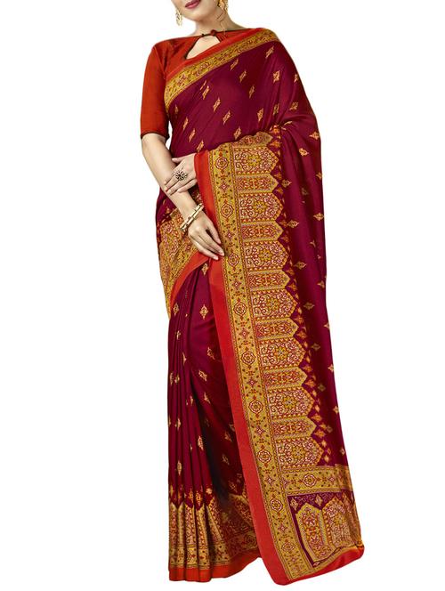 Contrast bordered printed saree with blouse - 15493603 - Very Small Image - 1
