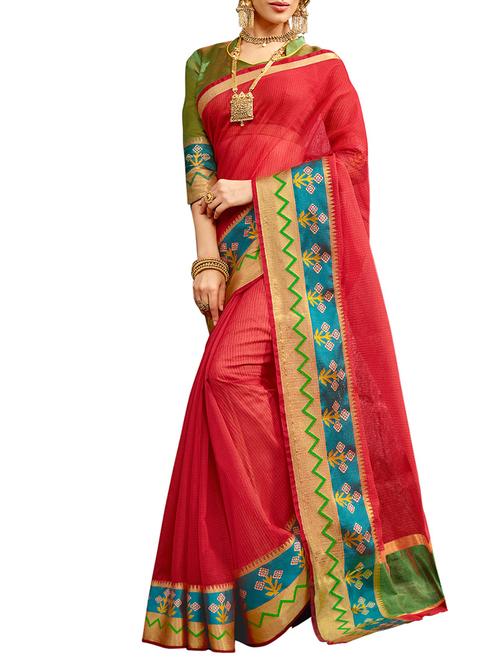 Contrast bordered kota doria saree with blouse - 15493614 - Very Small Image - 1