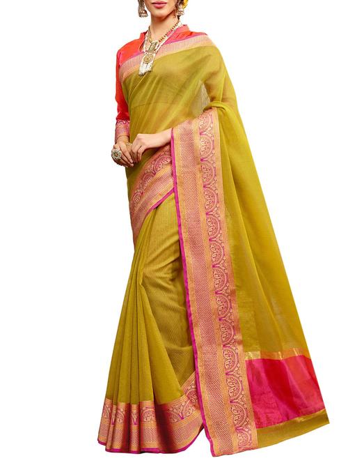 Contrast bordered kota doria saree with blouse - 15493615 - Standard Image - 1