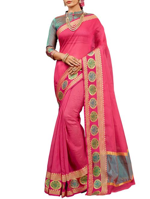 Contrast bordered kota doria saree with blouse - 15493616 - Standard Image - 1