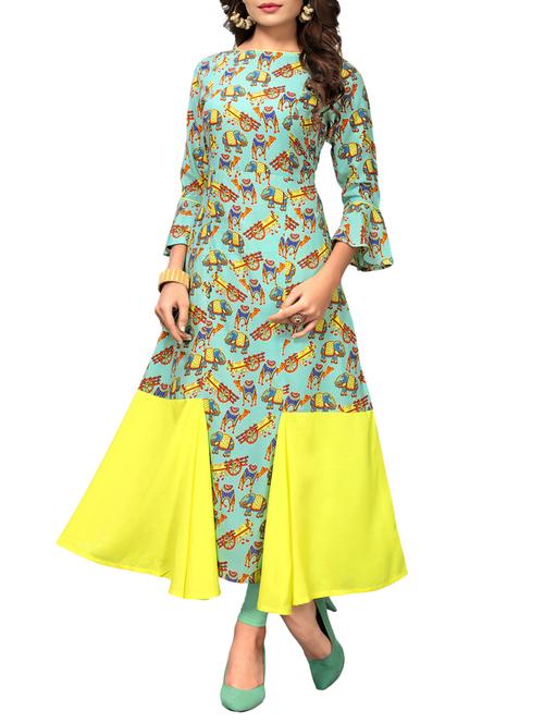 Panels flared graphic kurta - 15493795 - Very Small Image - 1