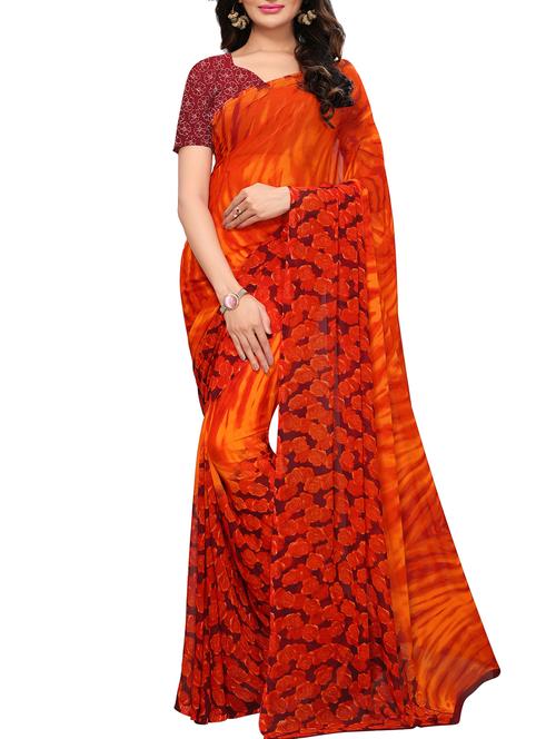 Contrast bordered printed saree with blouse - 15494190 - Standard Image - 1