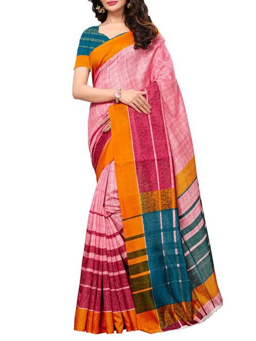 Stripes bordered printed saree with blouse - 15494205 - Standard Image - 1