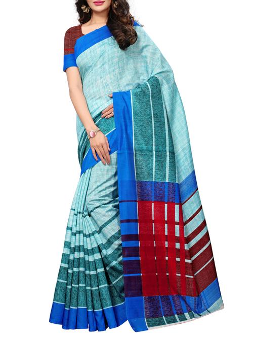Stripes bordered printed saree with blouse - 15494206 - Standard Image - 1