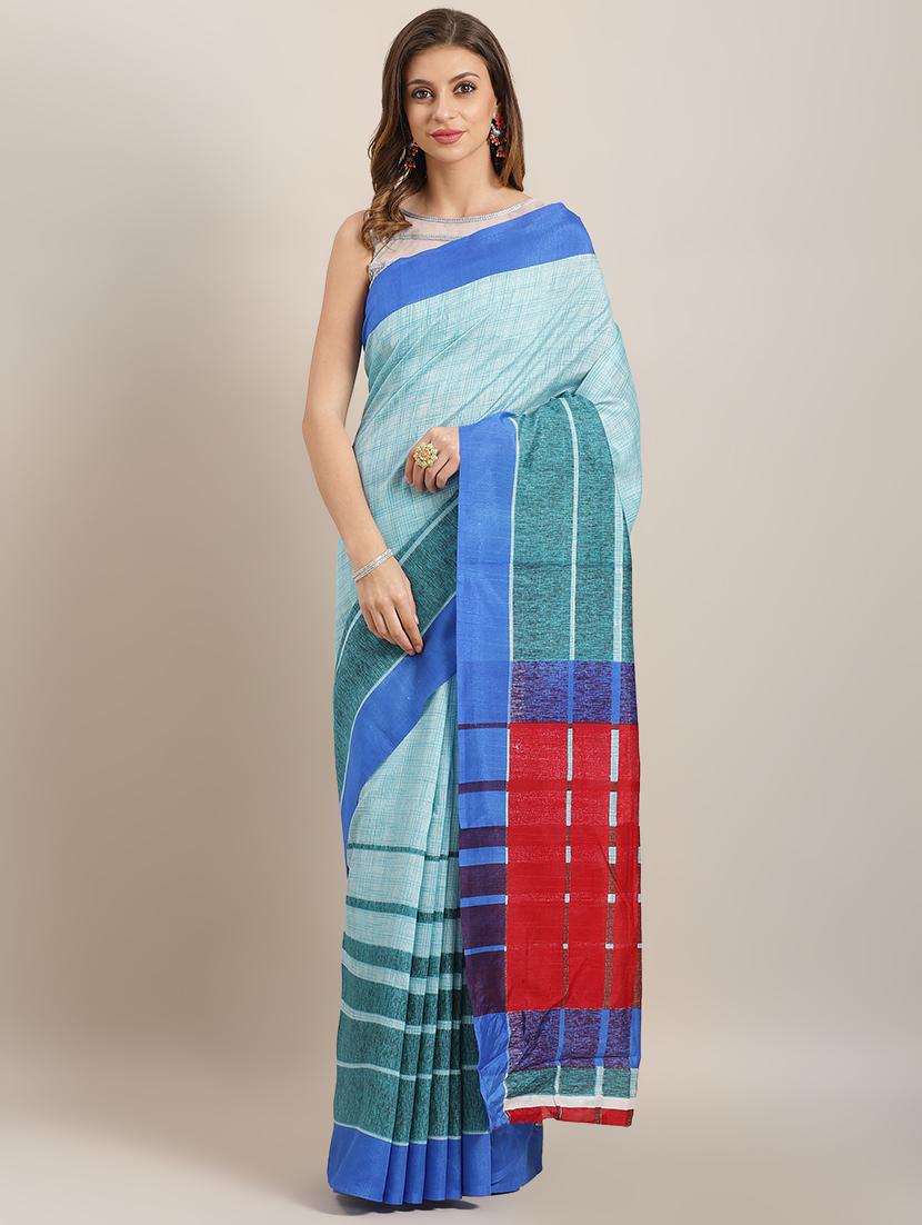 stripes bordered printed saree with blouse - 15494206 - Zoom Image - 1