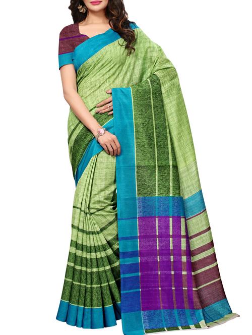Stripes bordered printed saree with blouse - 15494208 - Standard Image - 1