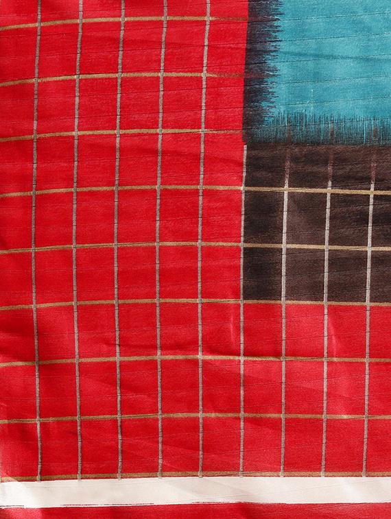 checkered bordered printed saree with blouse - 15494209 - Zoom Image - 4