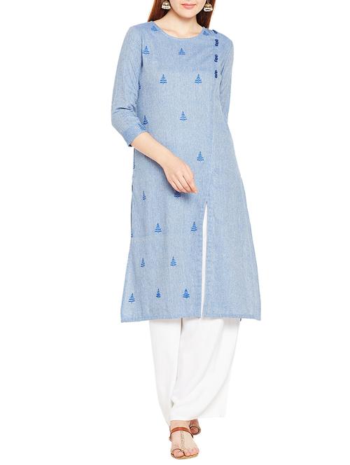 Embroidered slit straight kurta - 15494271 - Standard Image - 1