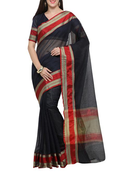 contrast zari border woven saree with blouse - 15494443 - Very Small Image - 1