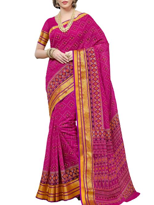 Golden bordered printed saree with blouse - 15494558 - Standard Image - 1