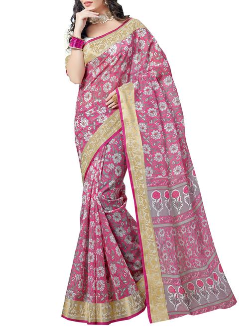 Zari bordered floral printed saree with blouse - 15494562 - Standard Image - 1