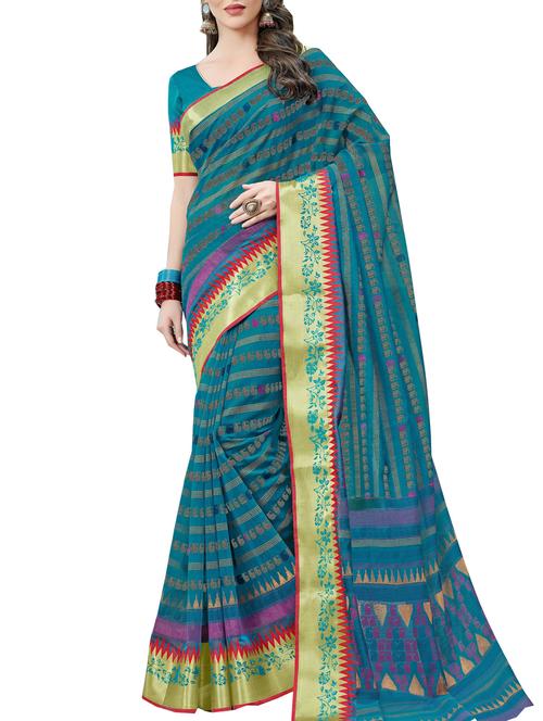 Zari bordered printed saree with blouse - 15494574 - Standard Image - 1