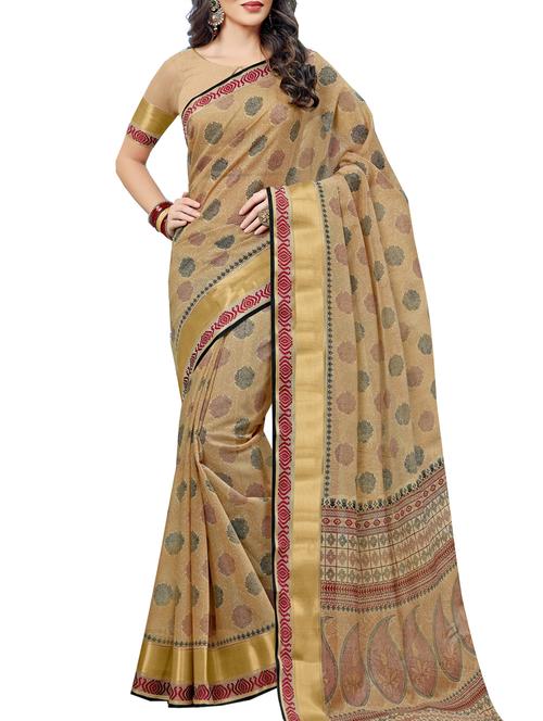 Zari bordered printed saree with blouse - 15494578 - Standard Image - 1