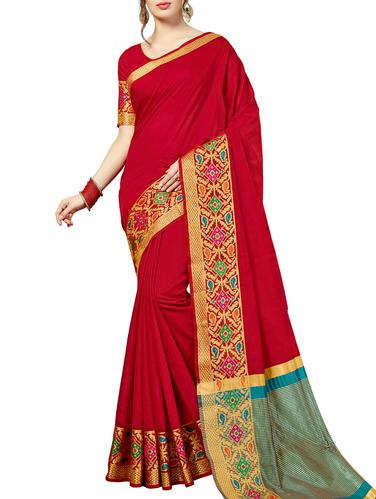 Contrast border saree with blouse - 15494600 - Very Small Image - 1
