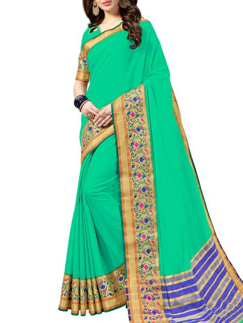 Contrast border saree with blouse - 15494604 - Very Small Image - 1
