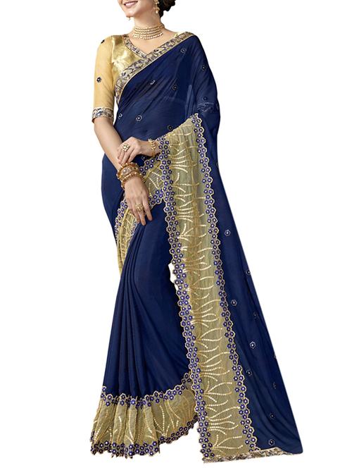 embellished border floral embroidered saree with blouse - 15494678 - Very Small Image - 1