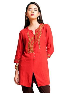 Embroidered a-line kurti - 15494738 - Standard Image - 1