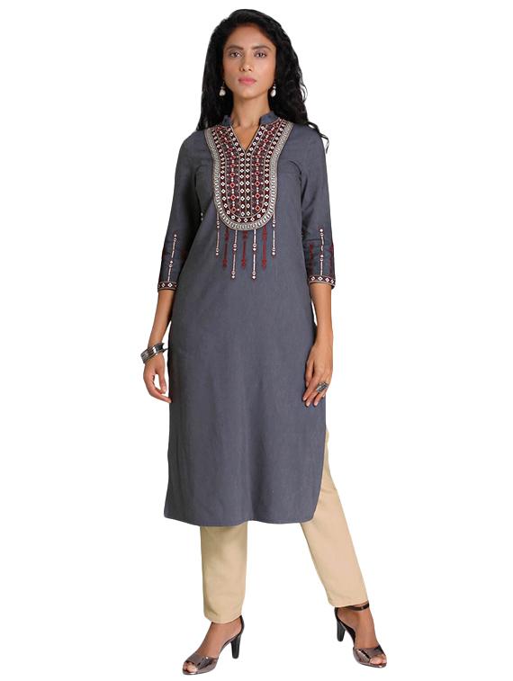 Embroidered Straight kurta - 15494761 - Zoom Image - 1