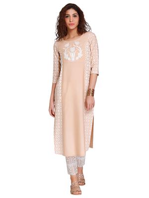 Embroidered straight pastel kurta - 15494765 - Standard Image - 1