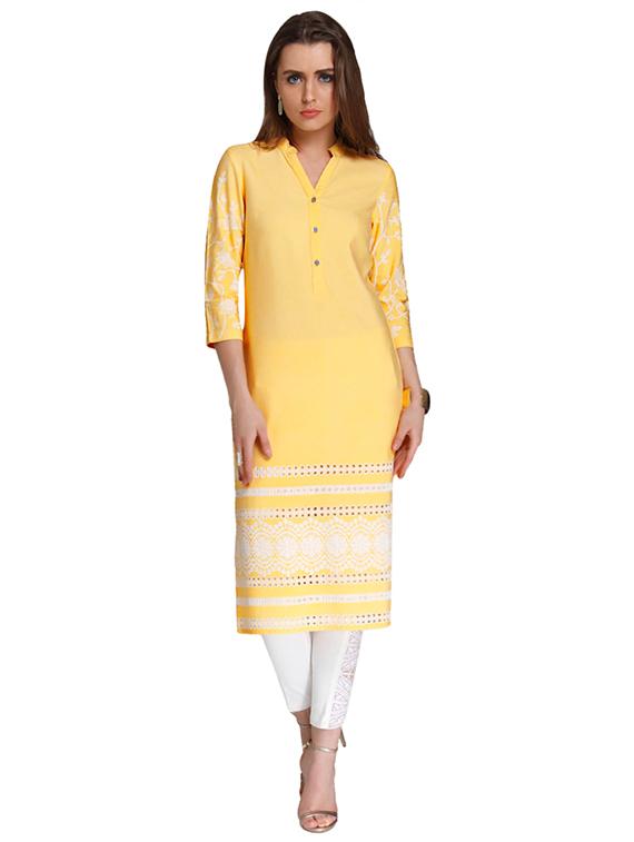 Straight schiffli kurta - 15494809 - Zoom Image - 1