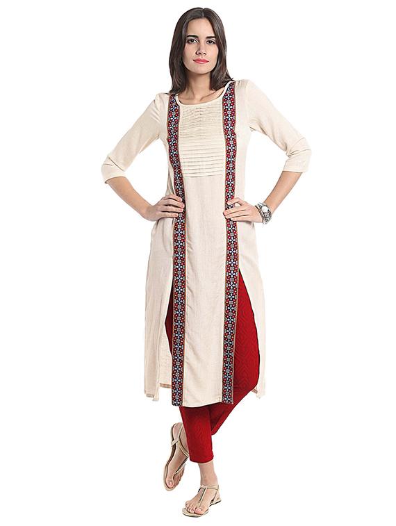 Straight double slit kurta - 15494849 - Zoom Image - 1