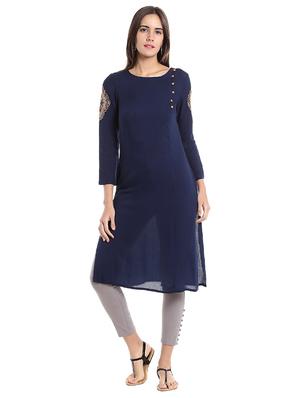 Twilight blue straight kurta - 15494850 - Standard Image - 1