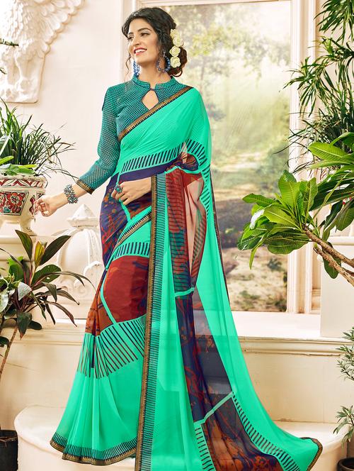 Geometrical printed saree with blouse - 15495116 - Very Small Image - 1