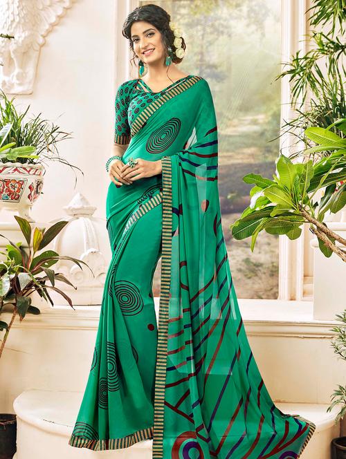 Geometrical printed saree with blouse - 15495121 - Very Small Image - 1